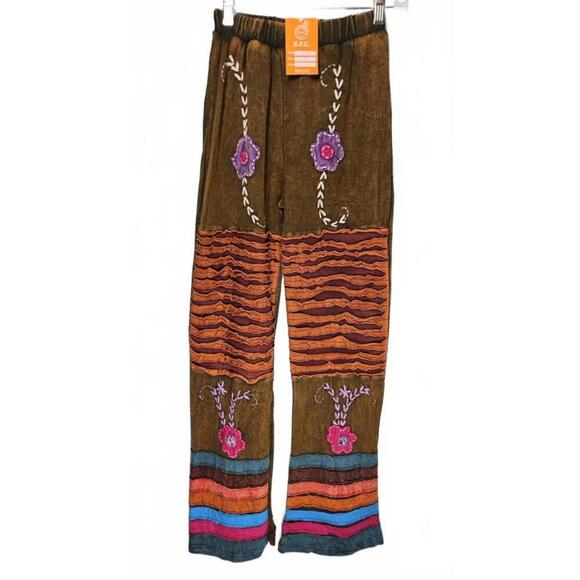 K.P.C. Women's Handmade Bohemian Floral Embroidered Pants-Olive Green XXL - Picture 1 of 8